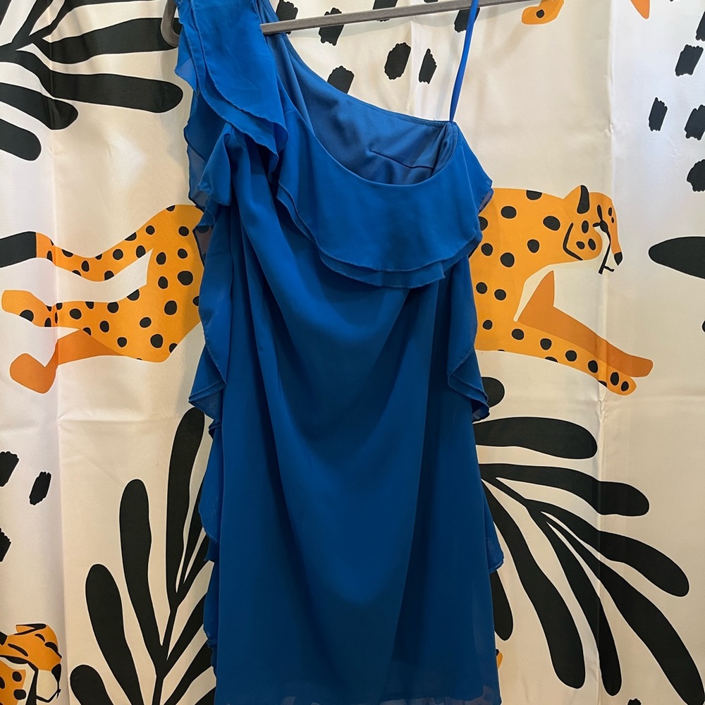 Blue Ruffled One-Shoulder Dress - Picture 2 of 3